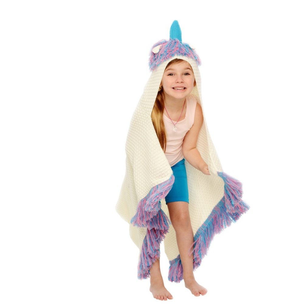 Kids Hooded Unicorn Blanket - Blue Horn